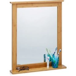 Relaxdays Miroir Mural Avec Cadre En Bambou Pour Salle De Bain Salon Surface Rangement, Nature
