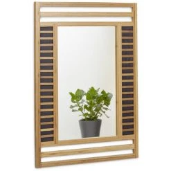 Relaxdays Miroir En Bambou Glace De Salle De Bain Fixation Murale En Bois HxlxP: 70 X 50 X 2 Cm Cadre Design Décoratif Accrocher Dans Le Salon Couloir Entrée Accessoire Déco, Nature