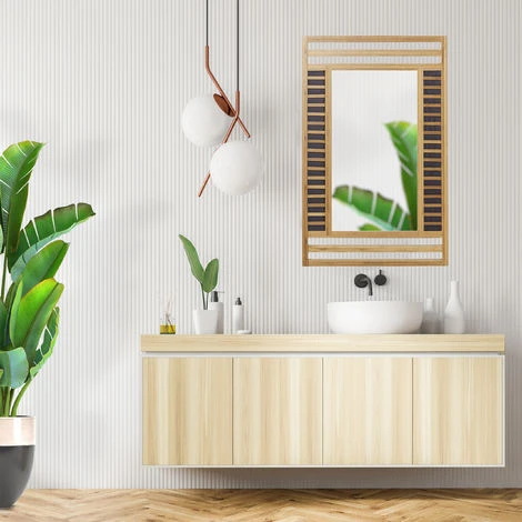 Relaxdays Miroir En Bambou Glace De Salle De Bain Fixation Murale En Bois HxlxP: 70 X 50 X 2 Cm Cadre Design Décoratif Accrocher Dans Le Salon Couloir Entrée Accessoire Déco, Nature 7 Relaxdays Miroir En Bambou Glace De Salle De Bain Fixation Murale En Bois HxlxP: 70 X 50 X 2 Cm Cadre Design Décoratif Accrocher Dans Le Salon Couloir Entrée Accessoire Déco, Nature – Image 5