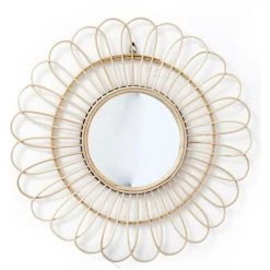 HEART OF THE HOME Miroir En Bambou Rattan - Diam. 51 Cm - Fleur - - Beige