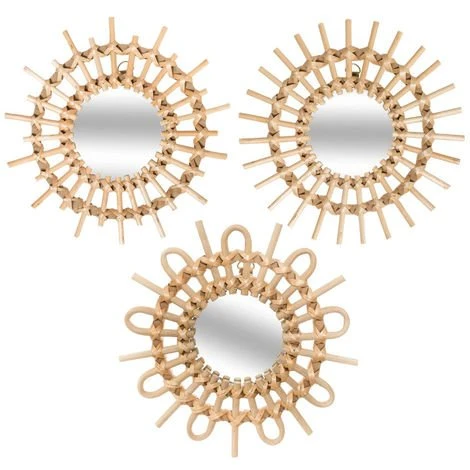 Atmosphera - Lot De 3 Miroirs Soleil En Rotin D 28 Cm - Beige 3 Atmosphera - Lot De 3 Miroirs Soleil En Rotin D 28 Cm - Beige