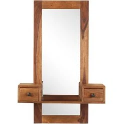 VidaXL Miroir Cosmétique Avec 2 Tiroirs Bois Solide De Sesham - Brun -Miroir Soldes Boutique 12186813 3