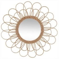 Miroir En Rotin Fleur Coloris Beige - Dim : D 56 Cm -PEGANE-