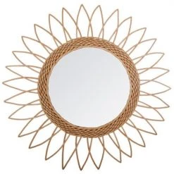 Atmosphera - Miroir Mural Soleil En Rotin D 50 Cm - Beige