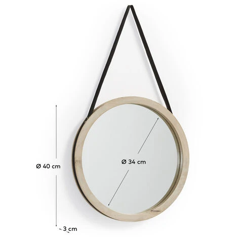 Kave Home - Miroir Mural Grek Rond Ø 40 Cm En Bois De Manguier Massif Avec Poignée En Cuir Synthétique Noir - Naturel 5 Kave Home - Miroir Mural Grek Rond Ø 40 Cm En Bois De Manguier Massif Avec Poignée En Cuir Synthétique Noir - Naturel – Image 3