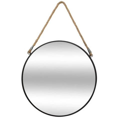 Atmosphera - Miroir Rond En Métal Noir Avec Corde D 55 Cm - Noir 3 Atmosphera - Miroir Rond En Métal Noir Avec Corde D 55 Cm - Noir