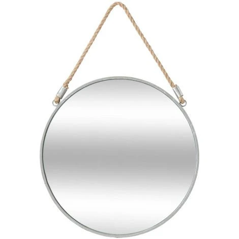 Atmosphera - Miroir Mural En Métal Gris Avec Corde D 37 Cm - Miroir 3 Atmosphera - Miroir Mural En Métal Gris Avec Corde D 37 Cm - Miroir