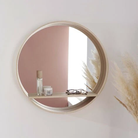 MOB-IN Miroir Rond En Chêne Avec étagère 60 Cm OBLO - Bois Clair 5 MOB-IN Miroir Rond En Chêne Avec étagère 60 Cm OBLO - Bois Clair – Image 3