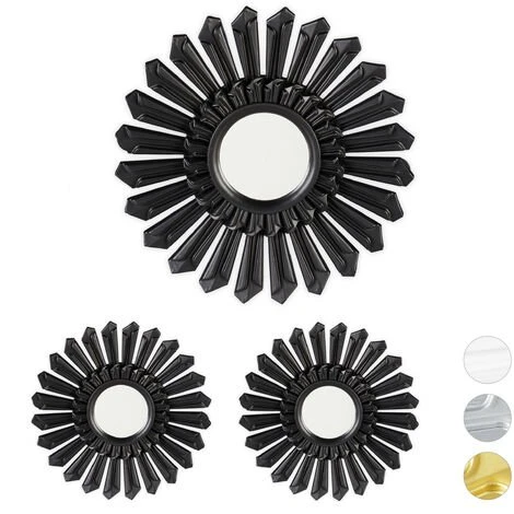 Relaxdays Miroir De Décoration Soleil, Lot De 3, Décoration Murale, Avec Suspension, Cadre Plastique, Ø, 25 Cm, Noir 3 Relaxdays Miroir De Décoration Soleil, Lot De 3, Décoration Murale, Avec Suspension, Cadre Plastique, Ø, 25 Cm, Noir