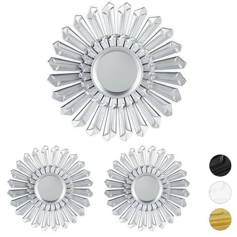 Relaxdays Miroir De Décoration Soleil, Lot De 3, Décoration Murale, Avec Suspension, Cadre Plastique, Ø, 25 Cm, Argenté 3 Relaxdays Miroir De Décoration Soleil, Lot De 3, Décoration Murale, Avec Suspension, Cadre Plastique, Ø, 25 Cm, Argenté