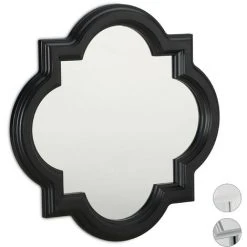 Relaxdays Miroir Mural Nostalgie, Miroir à Accrocher Vintage, Plastique, Cadre, H X B: 39,5 X 39,5cm, Noir