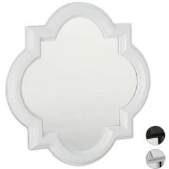 Relaxdays Miroir Mural Nostalgie, Miroir à Accrocher Vintage, Plastique, Cadre, H X B: 39,5 X 39,5cm, Blanc