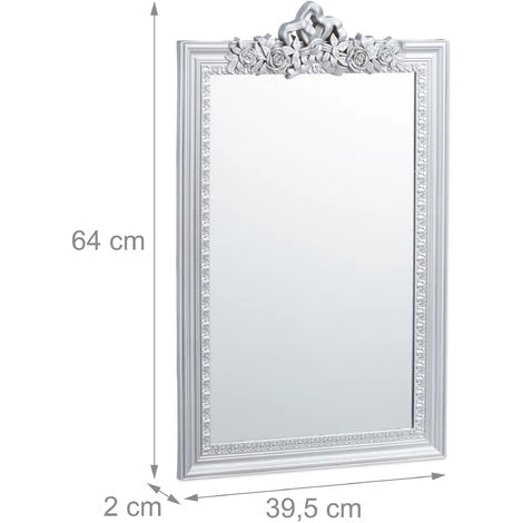 Relaxdays Miroir Baroque, Miroir Rectangulaire à Accrocher, Design Antique, Couloir, Salle De Bain, Argenté 6 Relaxdays Miroir Baroque, Miroir Rectangulaire à Accrocher, Design Antique, Couloir, Salle De Bain, Argenté – Image 4