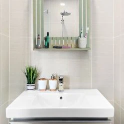 Relaxdays Miroir Mural En Bambou, Avec Rangement, Rectangulaire, Salle De Bain, Couloir, HLP: 70 X 50 X 10,5 Cm, Vert -Miroir Soldes Boutique 16277863 3