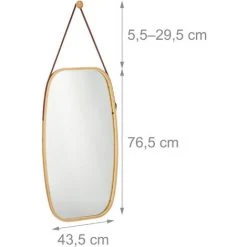 Relaxdays Miroir Ovale Mural Suspendu, Glace Décorative à Suspendre En Bambou, Chambre, Salon, HxL 76,5 X 43,5cm, Nature -Miroir Soldes Boutique 16960953 4
