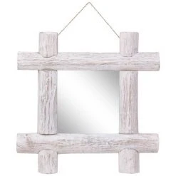 Miroir à Bûches Blanc 50x50 Cm Bois De Récupération Massif VidaXL