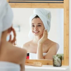 Relaxdays Miroir Mural Tablette, Glace Bois Lamelles, Entrée, Salle De Bains, Bambou, HLP 61 X 53 X 15 Cm, Nature/blanc -Miroir Soldes Boutique 16986788 3