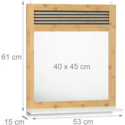 Relaxdays Miroir Mural Tablette, Glace Bois Lamelles, Entrée, Salle De Bains, Bambou, HLP 61 X 53 X 15 Cm, Nature/blanc -Miroir Soldes Boutique 16986788 4