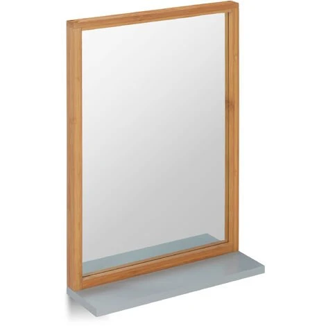 Relaxdays Miroir Mural Tablette, Glace Décorative Bois Rectangulaire, Entrée Salle De Bains, Bambou & MDF, Nature/gris 3 Relaxdays Miroir Mural Tablette, Glace Décorative Bois Rectangulaire, Entrée Salle De Bains, Bambou & MDF, Nature/gris