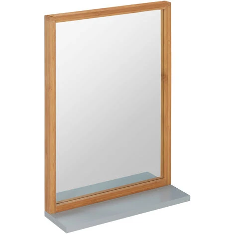 Relaxdays Miroir Mural Tablette, Glace Décorative Bois Rectangulaire, Entrée Salle De Bains, Bambou & MDF, Nature/gris 4 Relaxdays Miroir Mural Tablette, Glace Décorative Bois Rectangulaire, Entrée Salle De Bains, Bambou & MDF, Nature/gris – Image 2