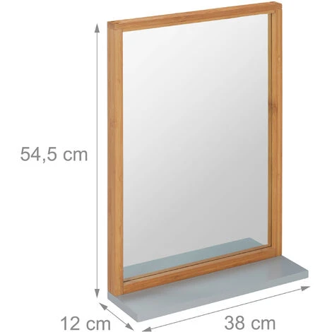 Relaxdays Miroir Mural Tablette, Glace Décorative Bois Rectangulaire, Entrée Salle De Bains, Bambou & MDF, Nature/gris 7 Relaxdays Miroir Mural Tablette, Glace Décorative Bois Rectangulaire, Entrée Salle De Bains, Bambou & MDF, Nature/gris – Image 5