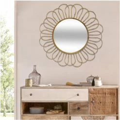 Atmosphera - Grand Miroir Mural En Métal Aspect Rotin D 72 Cm - Beige -Miroir Soldes Boutique 17411224 3