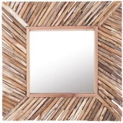 BELIANI Miroir En Bois Solide Bois Clair 60x60 - Bois Clair