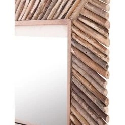BELIANI Miroir En Bois Solide Bois Clair 60x60 - Bois Clair -Miroir Soldes Boutique 17500363 4