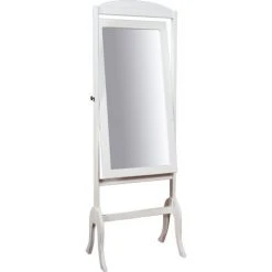 BISCOTTINI Miroir Pivotant Au Sol En Bois Massif De Tilleul Massif, Finition Blanc Antique L61xPR45xH172 Cm Made In Italy