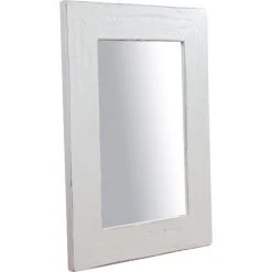 BISCOTTINI Miroir Mural à Accrocher Rectangulaire En Bois Massif De Tilleul Finition Blanche Antique L 50 X PR3 X H70 Cm Made In Italy
