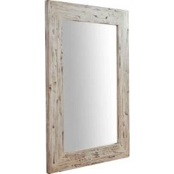 BISCOTTINI Miroir Mural à Accrocher Rectangulaire En Bois Massif De Tilleul Finition Crème L60 X PR3 XH 90 Cm Made In Italy