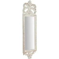 BISCOTTINI Miroir Mural à Accrocher En Bois Finition Blanche Vieillie Aux Dimensions L19 XPR3 XH65 Cm Made In Italy
