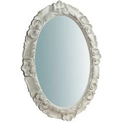 BISCOTTINI Miroir Mural à Accrocher En Bois Affichage Verticale/horizontale Finition Blanche Vieillie Aux Dimensions OVALE Made In Italy