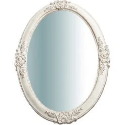 BISCOTTINI Miroir Mural à Accrocher Vertical / Horizontal En Bois Finition Blanc Antique OVALE Made In Italy -Miroir Soldes Boutique 18546125 2