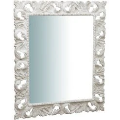 BISCOTTINI MIROIR MURAL, VERTICAL /HORIZONTAL, EN BOIS. FINITIONS : BLANC CÉRUSÉ. L120XPR8XH100 CM. FABRIQUÉ EN ITALIE