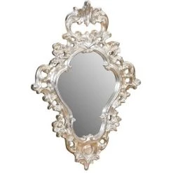 BISCOTTINI Miroir Mural à Accrocher En BOIS. FINITIONS : FEUILLE D'ARGENT EFFET VIEILLI. L42XPR4XH62CM. FABRIQUÉ EN ITALIE