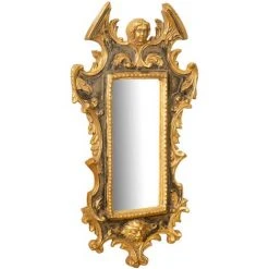 BISCOTTINI Miroir Mural à Accrocher En BOIS. FINITIONS : FEUILLE D'OR ET NOIR L33XPR4XH62 CM FABRIQUÉ EN ITALIE