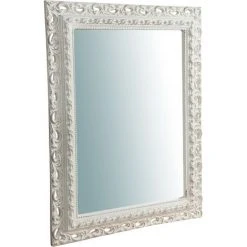 BISCOTTINI Miroir Mural à Accrocher En Bois Affichage Verticale/horizontale Finition Blanche Vieillie Aux Dimensions RETTANGOLARE Made I