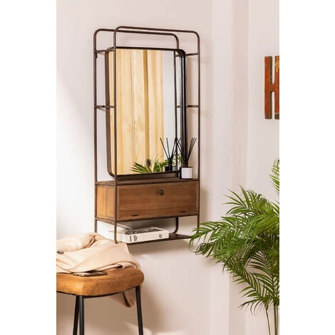 Miroir Mural Rectangulaire Avec Tiroir En Bois Et Métal (99x50 Cm) Oyan SKLUM Alliage De Fer - Bois - NATUREL 4 Miroir Mural Rectangulaire Avec Tiroir En Bois Et Métal (99x50 Cm) Oyan SKLUM Alliage De Fer - Bois - NATUREL – Image 2