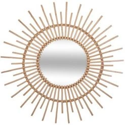 ATMOSPHERA Miroir Mural Rotin Scandi Universalis - Diam 76 - Marron