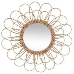 ATMOSPHERA Miroir Mural Rotin Scandi Fleur - Diam 56 - Marron