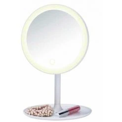 WENKO Miroir LED Maquillage Sur Pied, Miroir Rond Ø 18 Cm, Turro