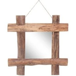 YOUTHUP Miroir à Bûches Naturel 50x50 Cm Bois De Récupération Massif