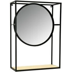 AUBRY GASPARD Miroir étagère En Métal, Verre Et Bois Noir - Noir