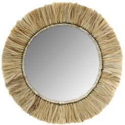 AUBRY GASPARD Miroir Rond En Jonc Naturel Beige - Beige