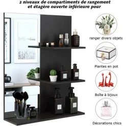 COSTWAY Miroir De Salle De Bain Avec 3 Etagères, Gain De Place Dans La Salle De Bain, Meuble De Rangement Ouvert Avec Miroir, Grand Miroir Rectangulaire Avec Etagères, Pour La Chambre, Salon Etc. -Miroir Soldes Boutique 20586715 4