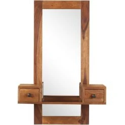 Topdeal Miroir Cosmétique Avec 2 Tiroirs Bois Solide De Sesham -Miroir Soldes Boutique 23042848 3