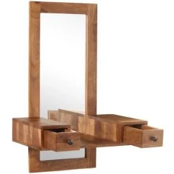 Topdeal Miroir Cosmétique Avec 2 Tiroirs Bois Solide De Sesham -Miroir Soldes Boutique 23042848 4