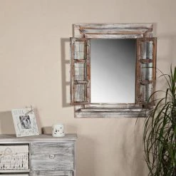 Melko Miroir Mural Avec Volets 64x54cm Fenêtre Miroir Shabby Chic Avec étagère, Portes Françaises Pouvant Servir De Cadre 13x13cm -Miroir Soldes Boutique 24029470 2