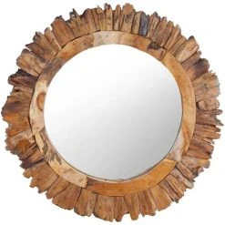 Miroir Mural 60 Cm Teck Rond VidaXL - Brun